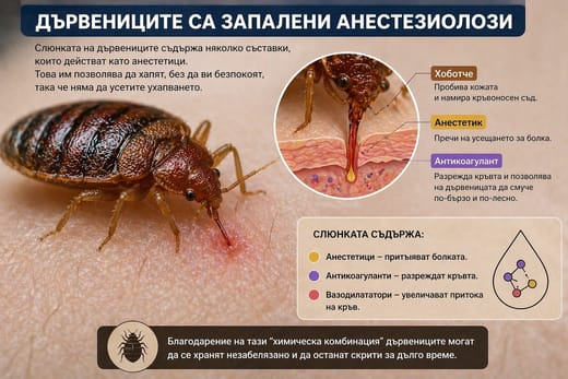 Дървениците имат упойка в слюнката